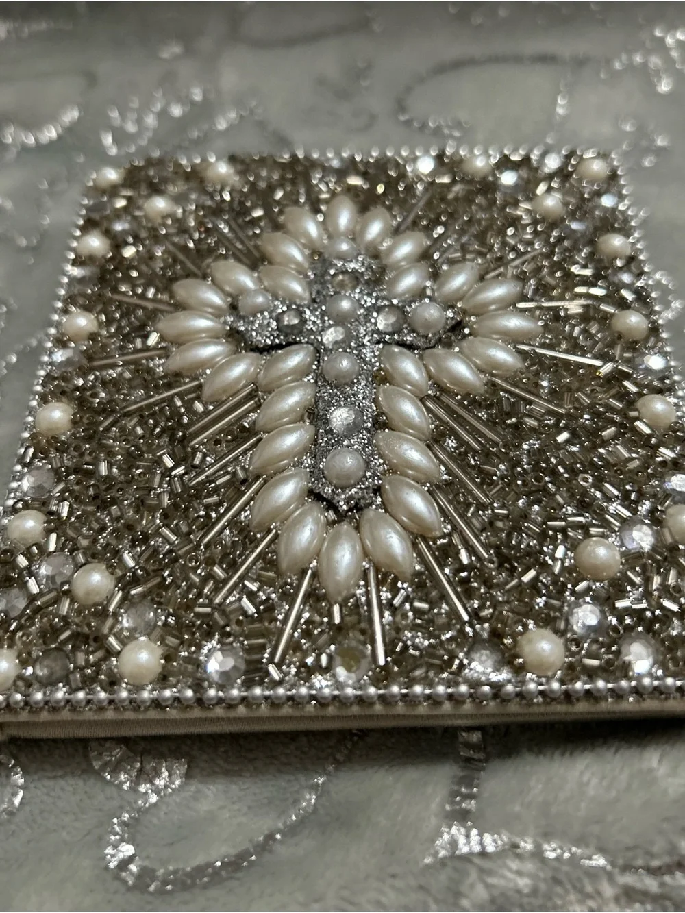 NEW Embellished Pearl & Crystal Cross Compact Note Pad